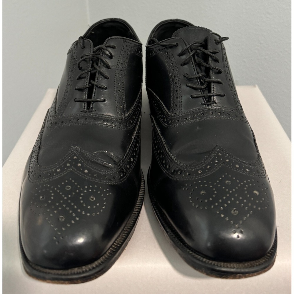 Florsheim 17066 Black Leather Lace Up Wingtip Brogue Shoes mens 9.5 D - Picture 4 of 9